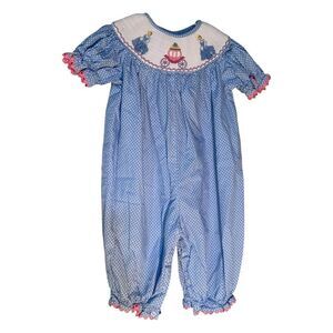 Three Sisters Size 3M Cinderella Embroidered One Piece Frilly Blue Polka Dots